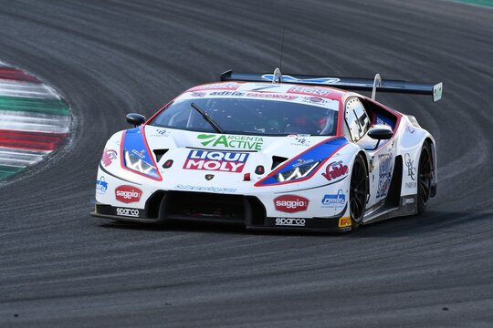 Mugello Circuit, Italy - July 15, 2017: Lamborghini Huracan GT3S Ombra S. Team driven by CASSARA' Marco - GENTILI Roberto, Campionato Italiano GT in Mugello Circuit.