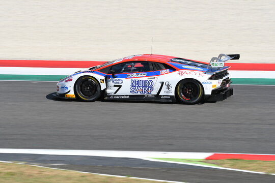 Mugello Circuit, Italy - July 15, 2017: Lamborghini Huracan GT3S Ombra S. Team driven by CASSARA' Marco - GENTILI Roberto, Campionato Italiano GT in Mugello Circuit.