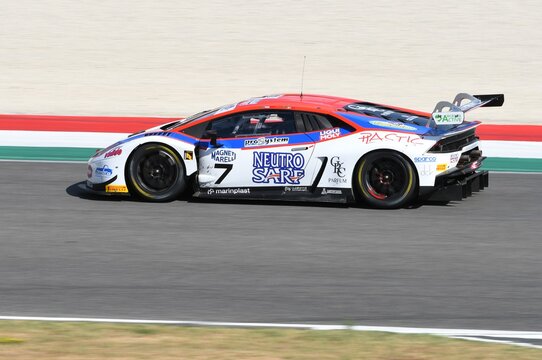 Mugello Circuit, Italy - July 15, 2017: Lamborghini Huracan GT3S Ombra S. Team driven by CASSARA' Marco - GENTILI Roberto, Campionato Italiano GT in Mugello Circuit.
