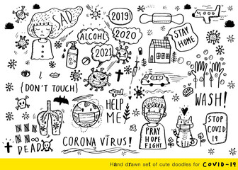 Vector illustration fight covid-19 corona virus, prevention washing hands vector illustration, Survived Virus Protection Cartoon, Doodle cute for covid-19,How to wear a covering and inhibit covid-19.