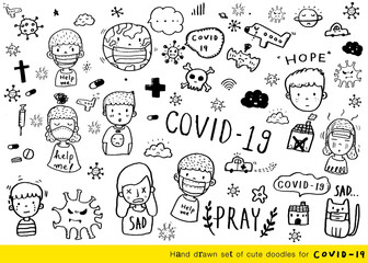 Vector illustration fight covid-19 corona virus, prevention washing hands vector illustration, Survived Virus Protection Cartoon, Doodle cute for covid-19,How to wear a covering and inhibit covid-19.