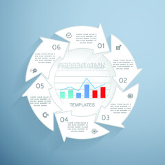 Template for cycle diagram and pie chart, steps or processes