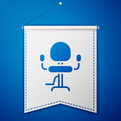 Blue Barbershop chair icon isolated on blue background. Barber armchair sign. White pennant template. Vector