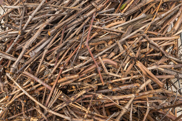 Chopped dry barbecue grape stalks