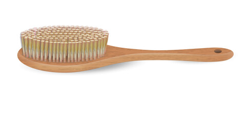 Dry Brushing Routine. Anti Cellulite Massage. Dry Brush Home Spa Massage. Cellulite Peel Vector Illustration. White Isolated. Wooden Brush. Women Wellness