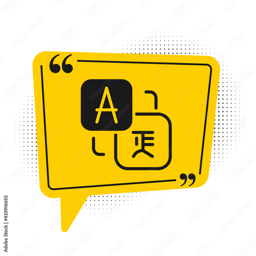 Poster black translator icon isolated on white background. foreign language conversation icons in chat spee