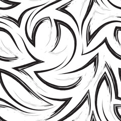 Fototapeta premium Black vector seamless pattern of smooth brush strokes in the form of corners and curls. Black and white texture.