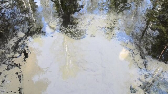 Abstract view of drinkable erupting fresh water source in nature. Natural crystal clear water comes from underground and makes the sand boil. Boiling sand pure water stream in nature
