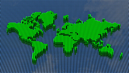 Fototapeta premium Pixel Art Style World Map. 3d Rendering