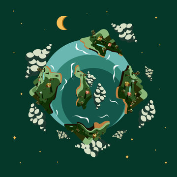 Vector illustration of Earth landscape at Night
