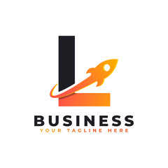Letter L with Rocket Up and Swoosh Logo Design. Creative Letter Mark Suitable for Company Brand Identity, Travel, Start up, Logistic, Business Logo Template