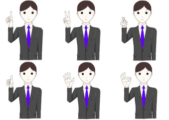 ビジネスマン　ハンドサイン6種セット