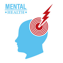 The icon is a silhouette of a head with a target and a zipper. Illustration of the concept of mental health. Depressive state of mind, anger, bad mood. Vector illustration