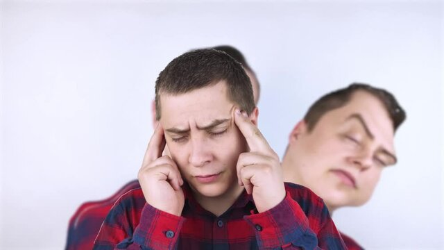 Concept video. Man loses consciousness and falls down due to dizziness and disturbance of the vestibular apparatus. Concept of helping people suffering from migraines and dizziness