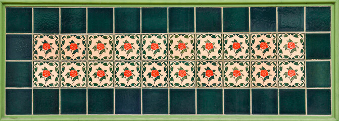 Red rose Peranakan tiles with green border