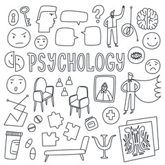 psychology and mental health doodle vector illustration, ideal for web - obrazy, fototapety, plakaty