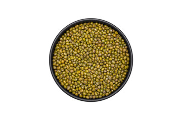 Green beans yellow in the white background isolated with clipping path. Seed dry food set in the bowl food agriculture canned with top view macro natural vegetable and grains healthy uncooked raw.