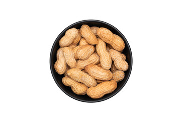 Isolated peanut shell in clipping path white background plant of food texture. Aroma breakfast for brown beans closeup cooking. Diet for bowl dry eat for energy gourmet and healthy ingredient raw.