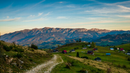 Sirnea touristic village Brasov. Bucegi mountains seen from Sirnea
 - obrazy, fototapety, plakaty