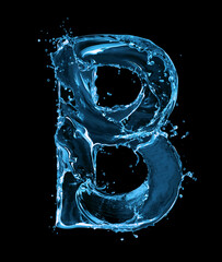 Latin letter B made of water splashes on a black background