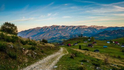 Fototapeta na wymiar Sirnea touristic village Brasov. Bucegi mountains seen from Sirnea 