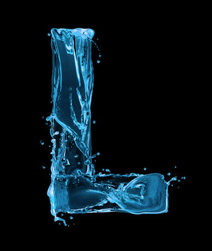 Latin letter L made of water splashes on a black background
