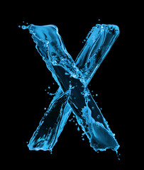 Latin letter X made of water splashes on a black background