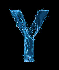 Latin letter Y made of water splashes on a black background