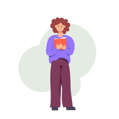 Girl reading book. Concept students studying or for examination. Flat vector illustration.