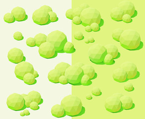 Vector isometric green bushes on isolated background. Green grass