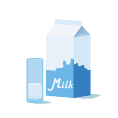 Paper bag and glass with milk. Vector illustration isolated on white background.