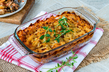 Pork, mushroom and thyme bake