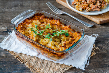 Pork, mushroom and thyme bake