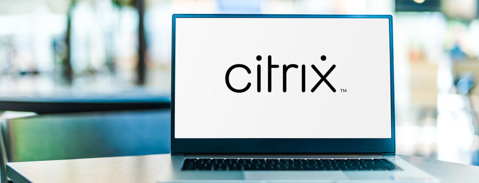 Laptop computer displaying logo of Citrix Systems