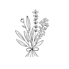 Set of botanical flower doodle elements, ornament floral hand drawn for inviation card, Illustration,  vector