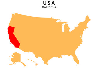 California State map highlighted on USA map. California map on United state of America.