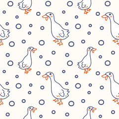 Little duck, blue and orange line, cute animal seamless pattern with soft background
