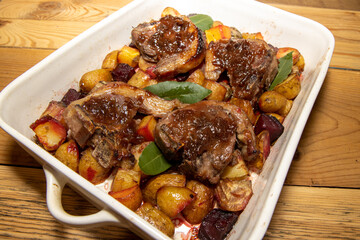 A delicious baking trey of Rhubarb and Ginger Jam Lamb Chops