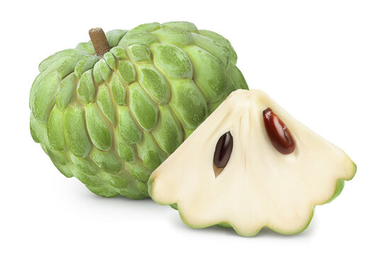 Sugar apple or custard apple isolated on white background with clipping path and full depth of field. Exotic tropical Thai annona or cherimoya fruit