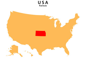 Kansas State map highlighted on USA map. Kansas map on United state of America.