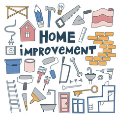 home improvement doodle vector illustration, ideal for web, shop, print