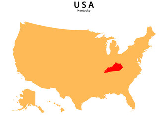 Kentucky State map highlighted on USA map. Kentucky map on United state of America.