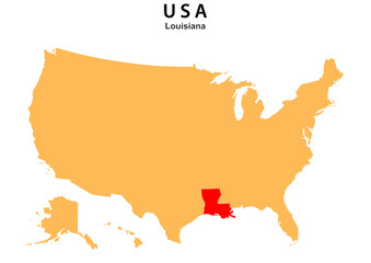 Lousiana State map highlighted on USA map. Lousiana map on United state of America.