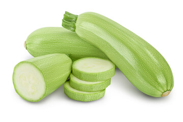 zucchini or marrow isolated on white background with clipping path and full depth of field