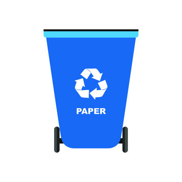 Blue recycle bins with recycle symbol for paper isolated on blank background vector illustration. Editable and changeable color.