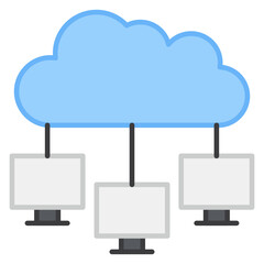 Cloud connected with monitors, cloud devices icon