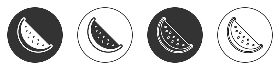 Black Watermelon icon isolated on white background. Circle button. Vector