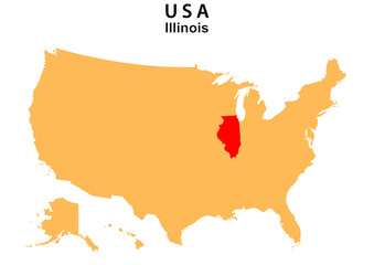 Illinois State map highlighted on USA map. Illinois  map on United state of America.