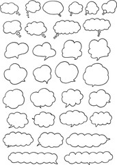 Set of monochrome cloud speech balloons drawn with a thick pen..Set of monochrome cloud speech balloons drawn with a thick pen..