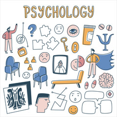 psychology and mental health doodle vector illustration, ideal for web